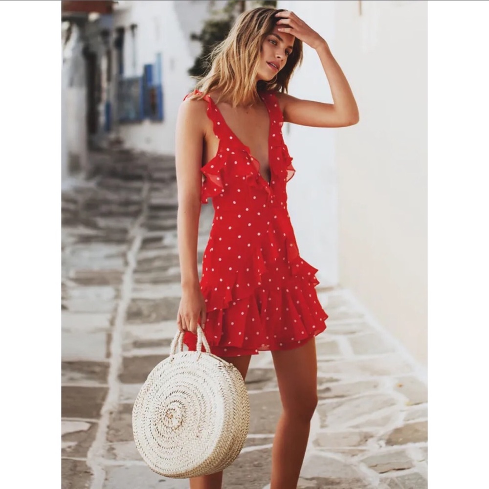 NWT For Love And Lemons Red Polka Dot minidress